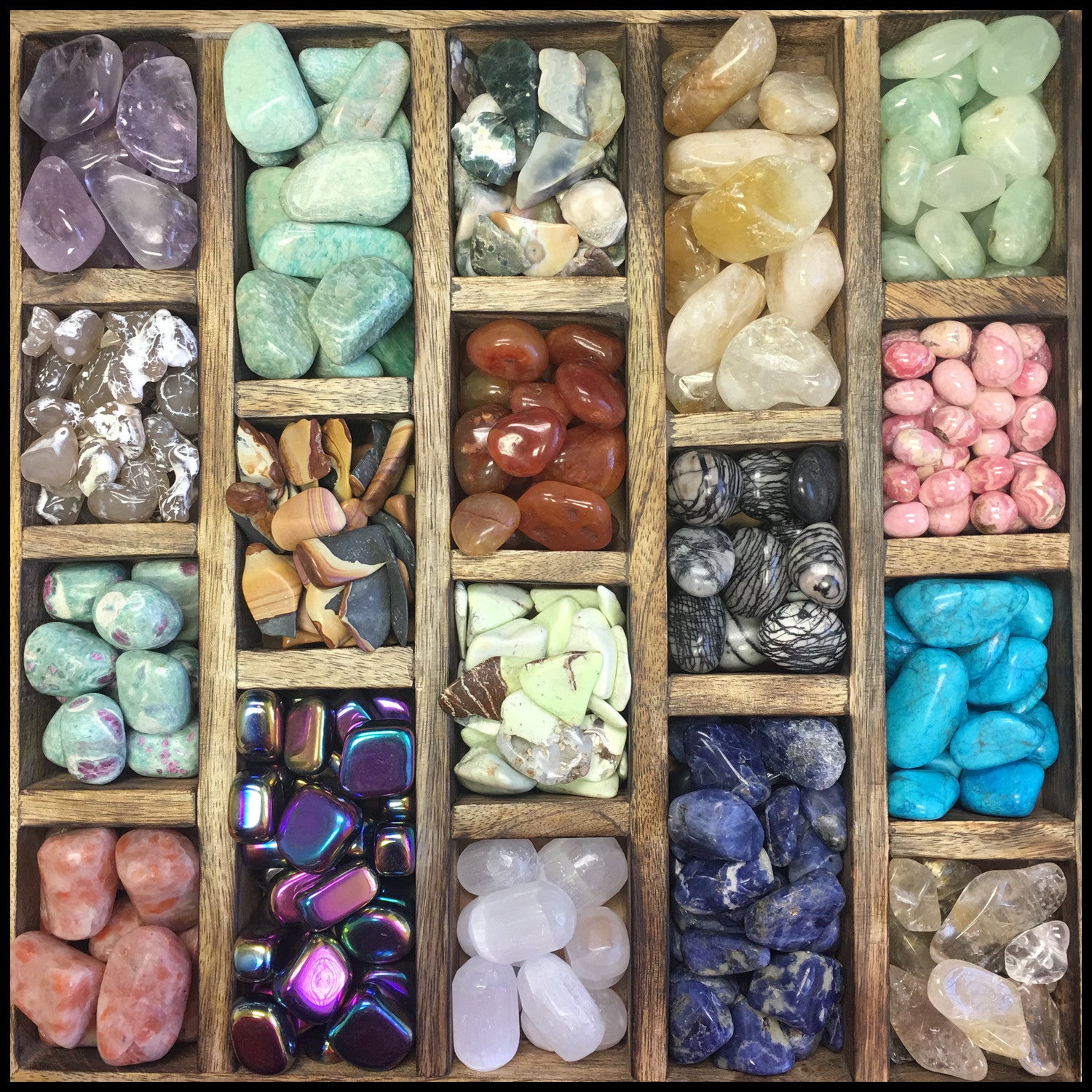 Polished Stones and Crystals Colorful Mix of Small Rocks and Flat