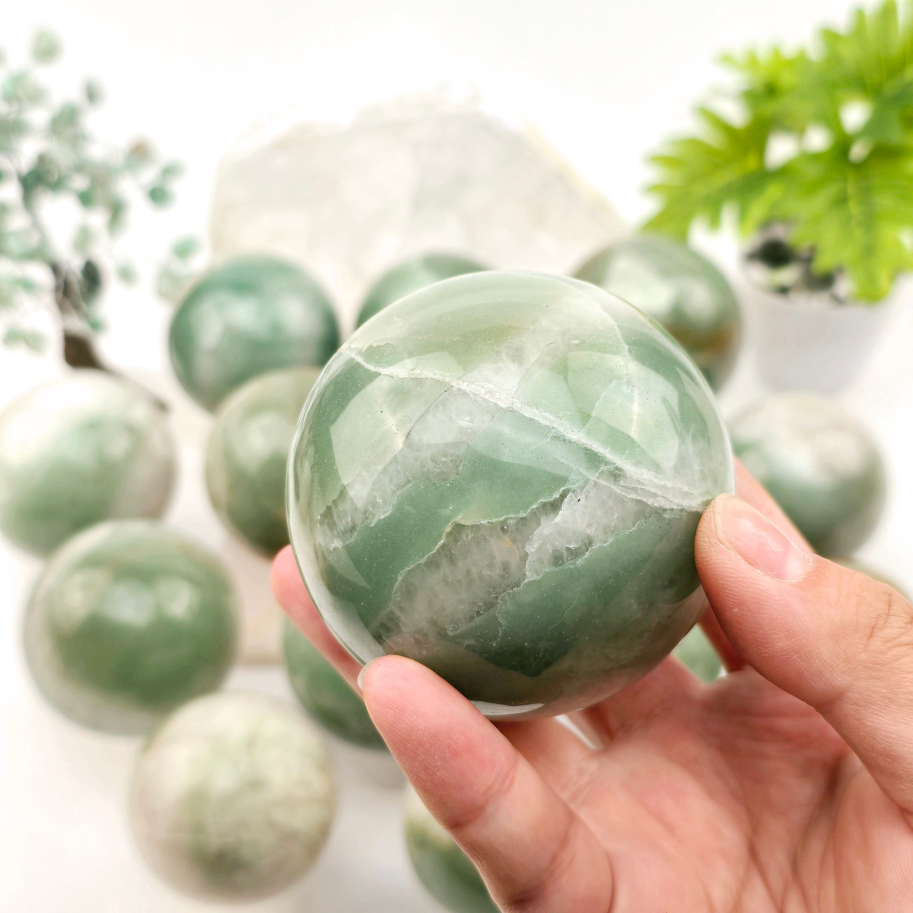 Green and White Quartz Crystal Sphere - You Choose #1 – Rock Paradise