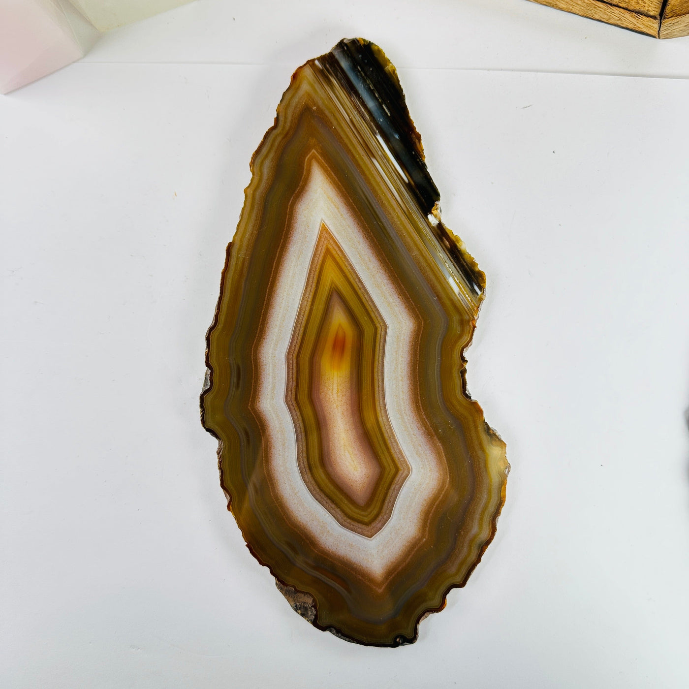 agate slices with decorations in the background