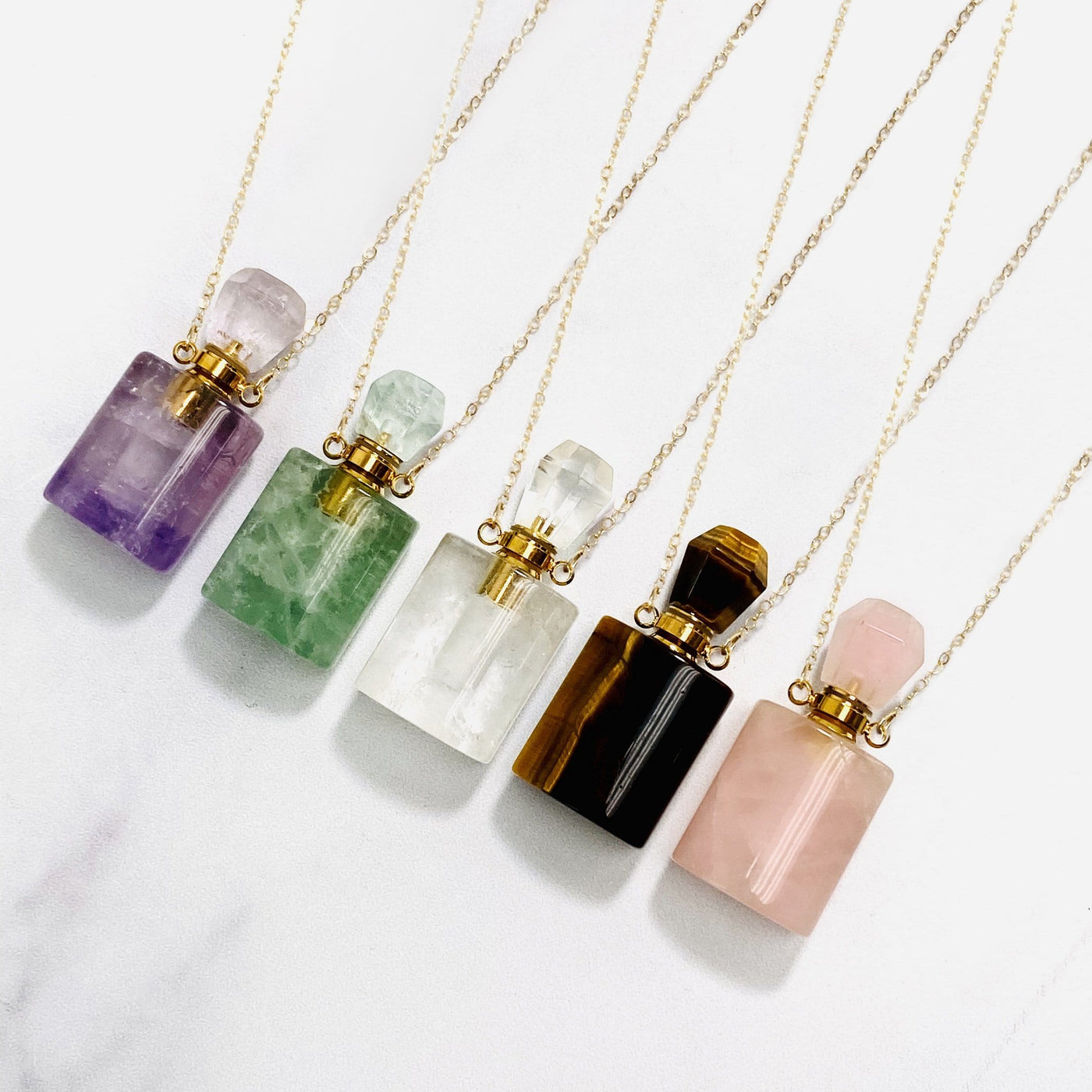 Gemstone Bottle Pendant Connector with Electroplated Gold Bails come in amethyst green fluorite crystal quartz tiger's eye rose quartz 
