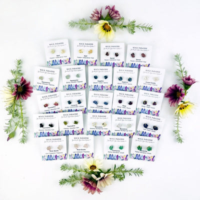 Gemstone Stud Earrings, showing here all the different stones available