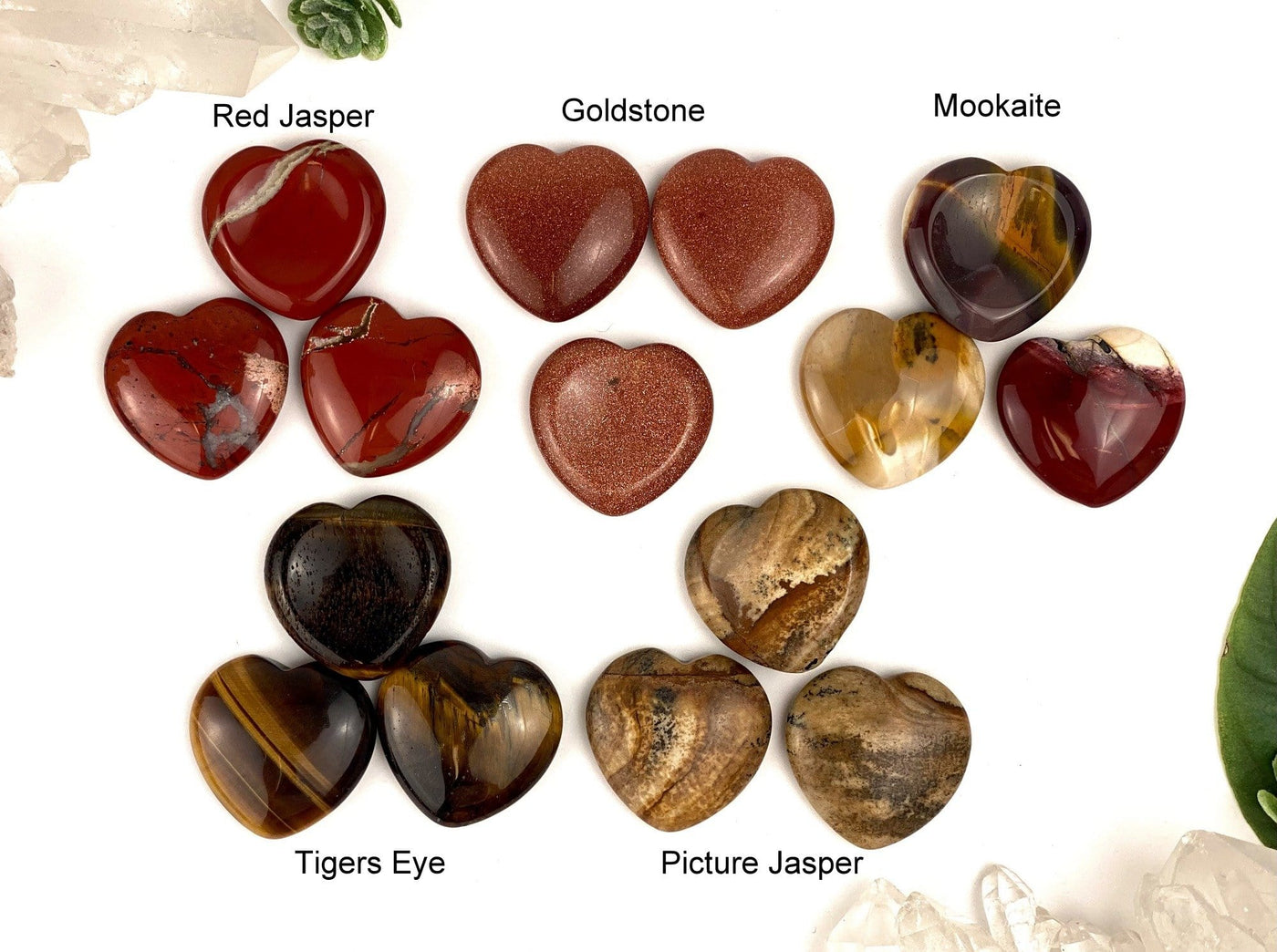 Gemstone Heart Worry Stone comes in red jasper goldstone mookaite tigers eye picture jasper