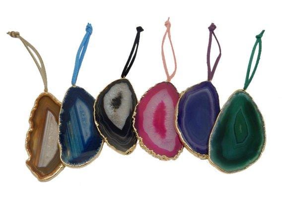 Freeform Gold Trim Agate Christmas Ornaments - in a row