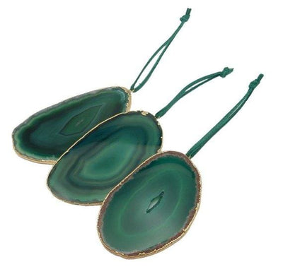 Freeform Gold Trim Agate Christmas Ornaments - green ones