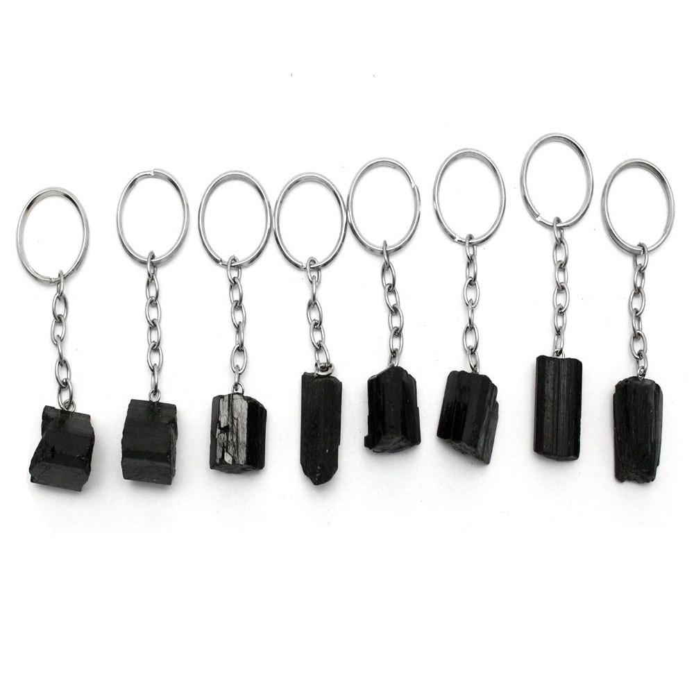 Natural Black Tourmaline Key Chain, Raw Tourmaline Log Keychain