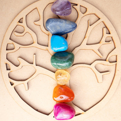 chakra stones on tree of life