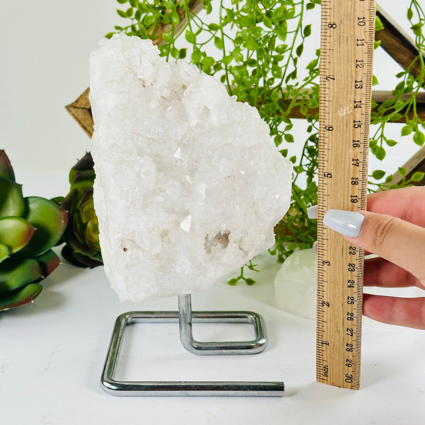 Crystal Quartz Cluster on Stand - One-of-a-Kind #1 with ruler for size reference