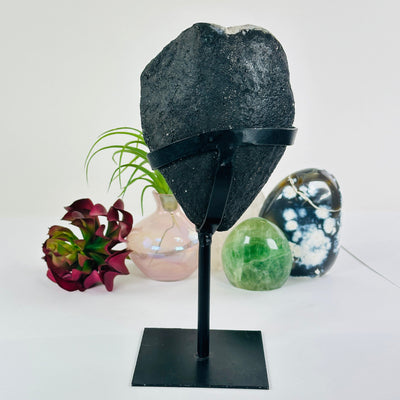 Amethyst Lemurian Crystal Cluster on Metal Stand - Rare Find - One-of-a-Kind #2 back view