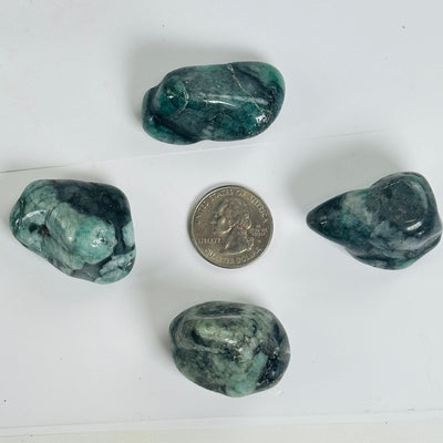 Emerald Crystal Large Tumbled Stone - By the Piece four with quarter for size reference