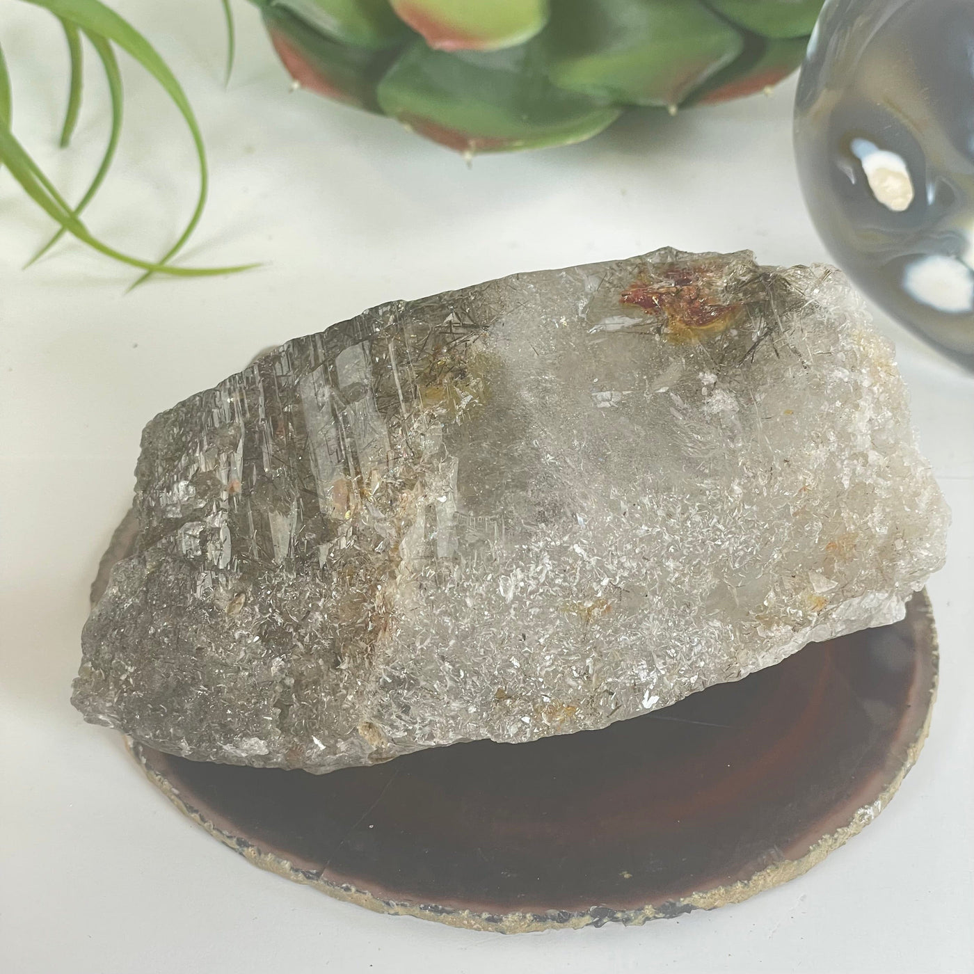 Elestial Alligator Fibrous Smokey Quartz Crystal with Rutile HIGH QUALITY #4 front view