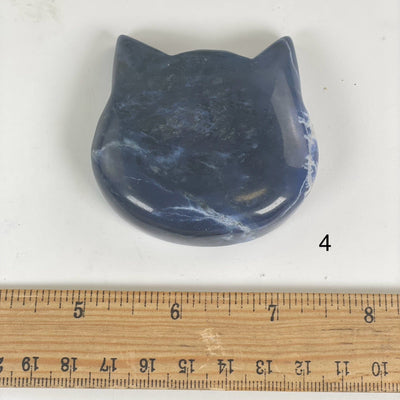Sodalite Polished Crystal Cat Head - You Choose variant 4 labeled with ruler for size reference