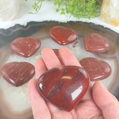 Red Jasper Crystal Heart - You Choose one in hand for size reference with others in the background