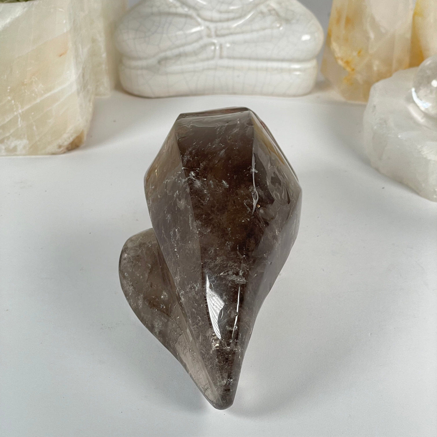 Rutilated Smoky Quartz Crystal Conch Shell - One-of-a-Kind side view