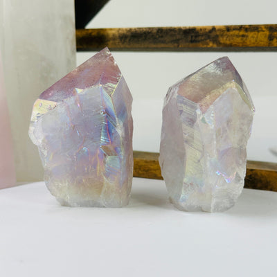 amethyst points in the background