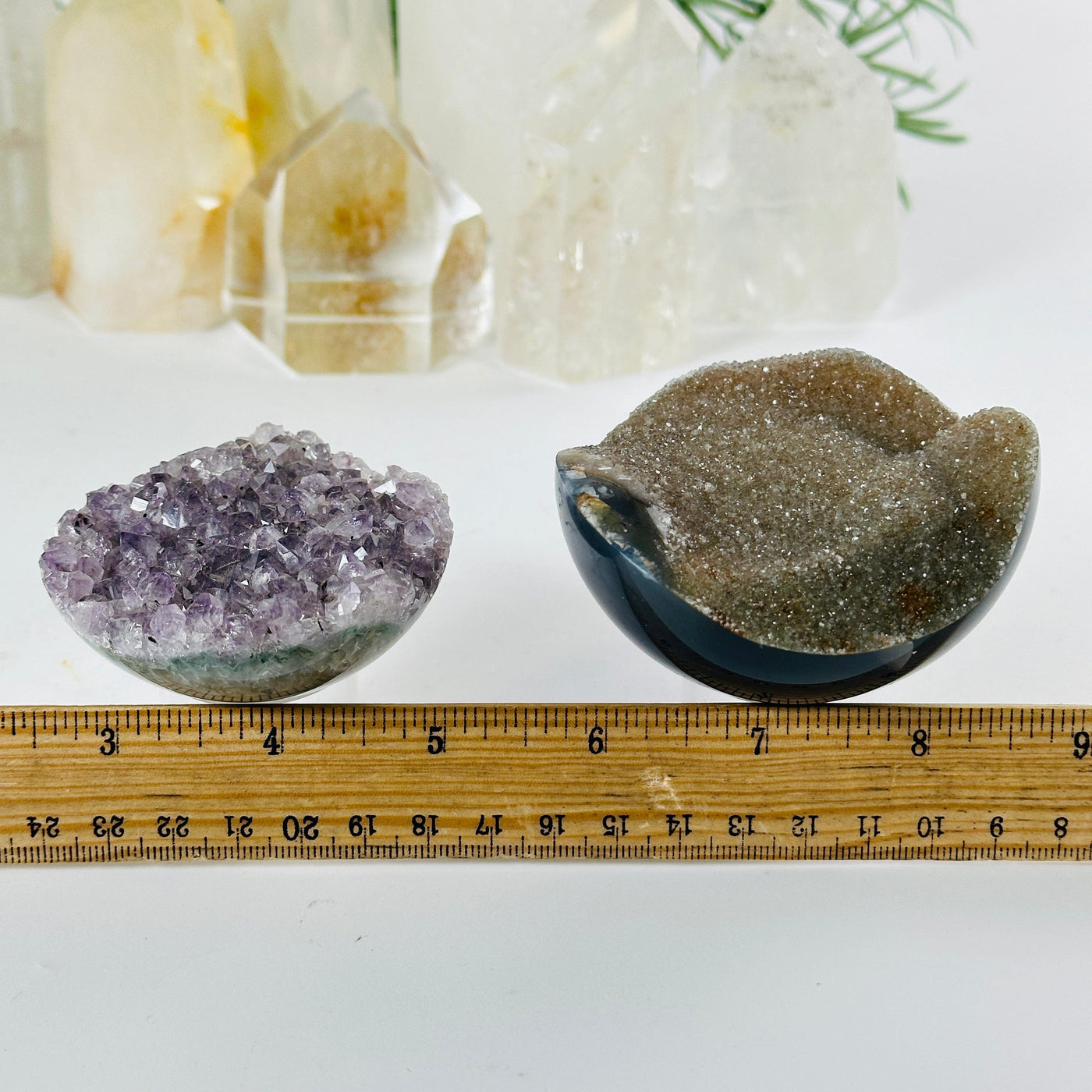 Agate Amethyst Druzy Hemisphere from Uruguay - Crystal Half Sphere - You Choose both variants with ruler for size reference