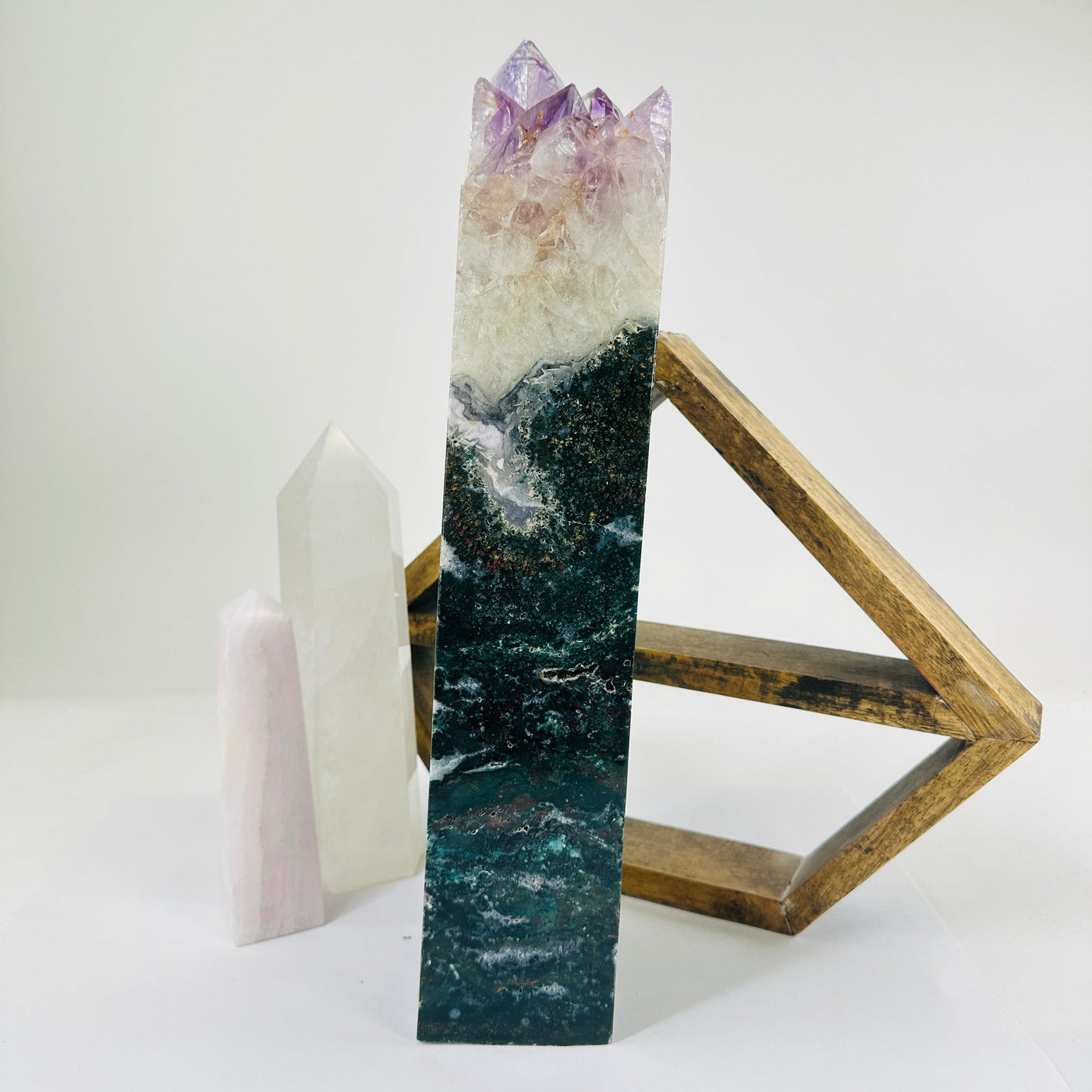 amethyst with jasper with decorations in the background