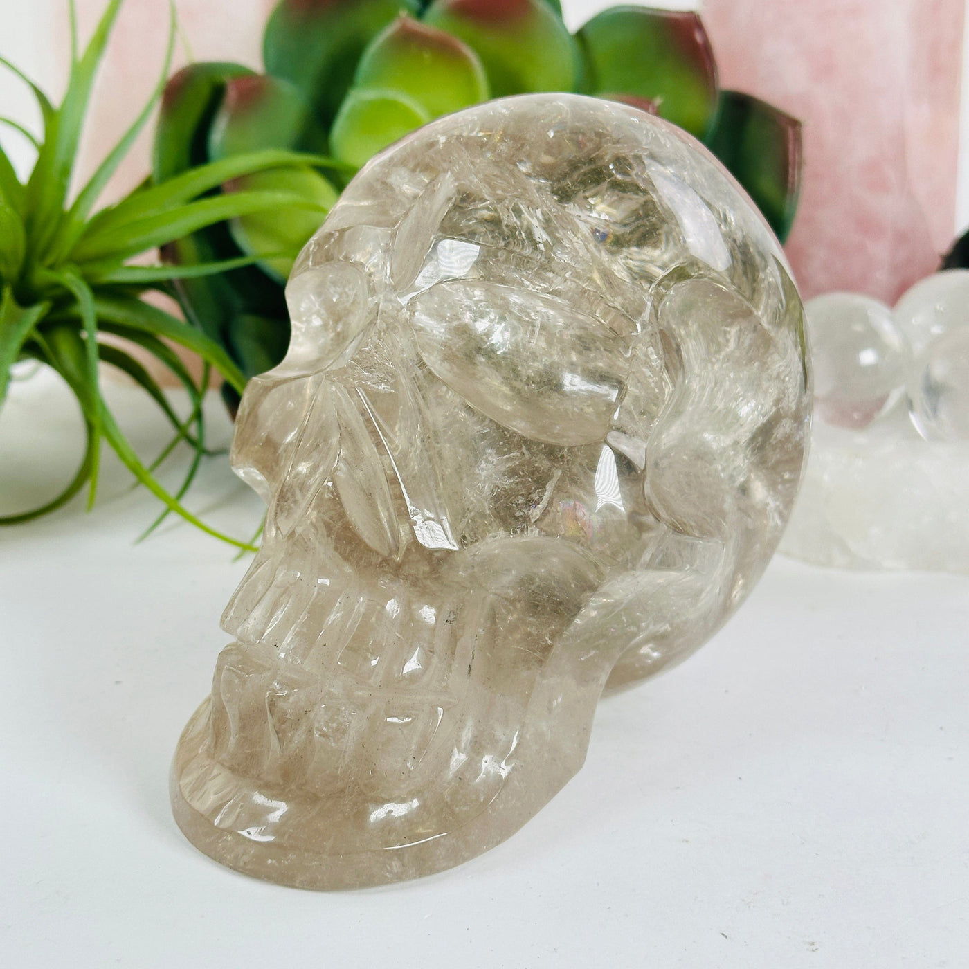 Crystal Quartz Skull Sculpture - As Is front view