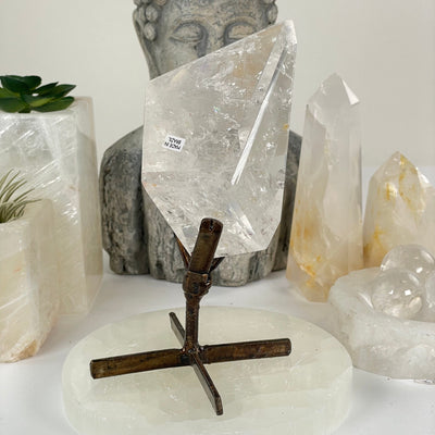Crystal Quartz Polished Freeform on Metal Stand - One-of-a-Kind back view