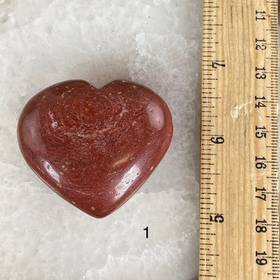 Red Jasper Crystal Heart - You Choose variant 1 labeled with ruler for size reference