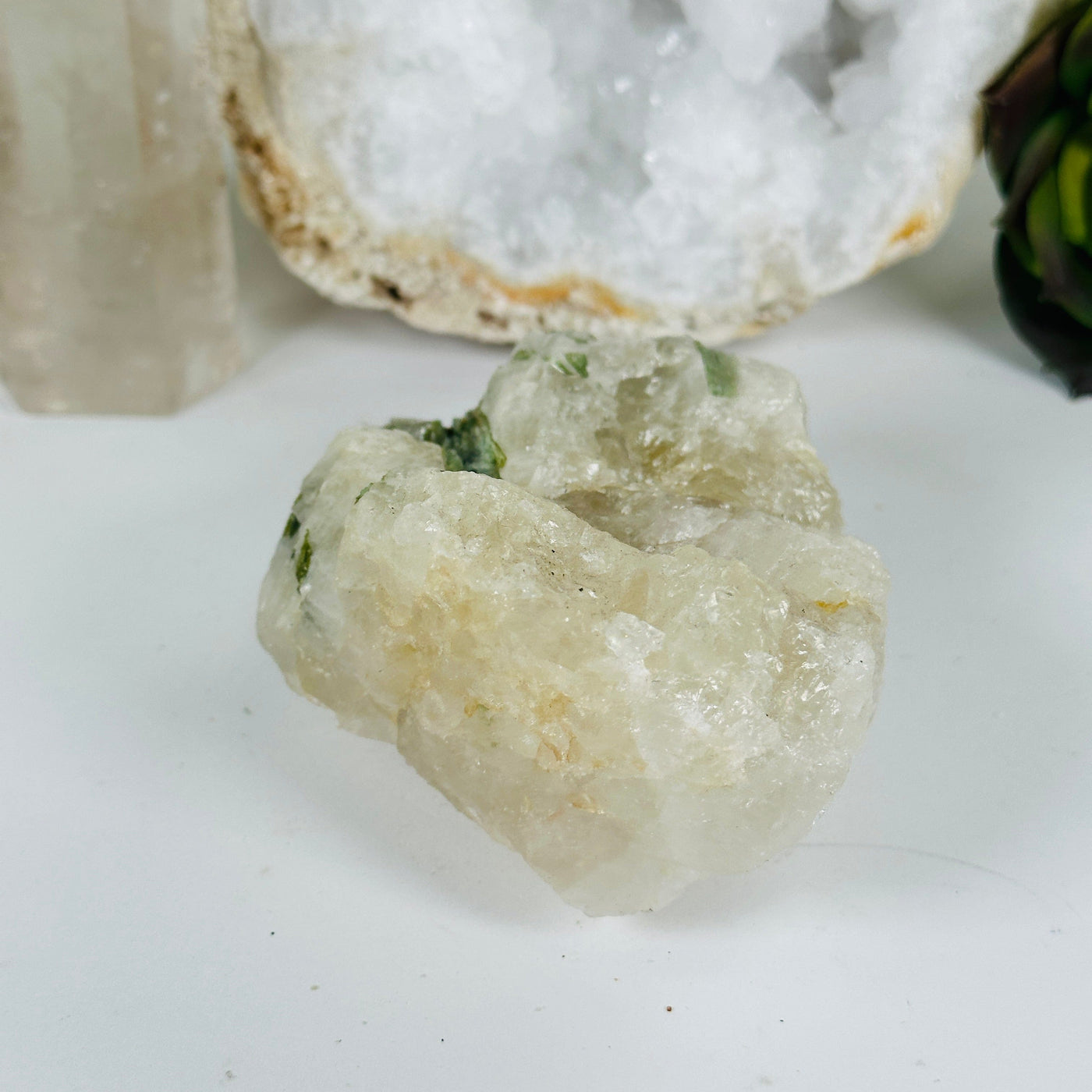 Green Tourmaline Rough Crystal on Quartz Matrix - One-of-a-Kind back view