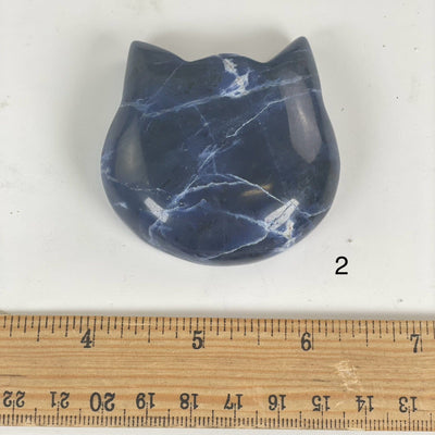 Sodalite Polished Crystal Cat Head - You Choose variant 2 labeled with ruler for size reference