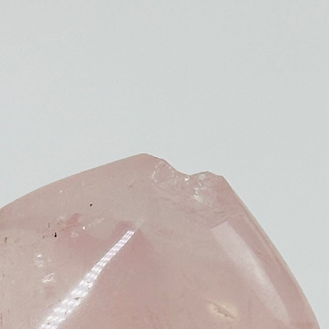 up close shot fo chip on rose quartz