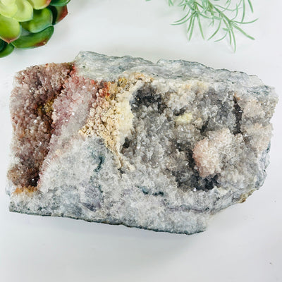 Gray Amethyst Large Crystal Cluster with Hematite and Calcite - One-of-a-Kind back view