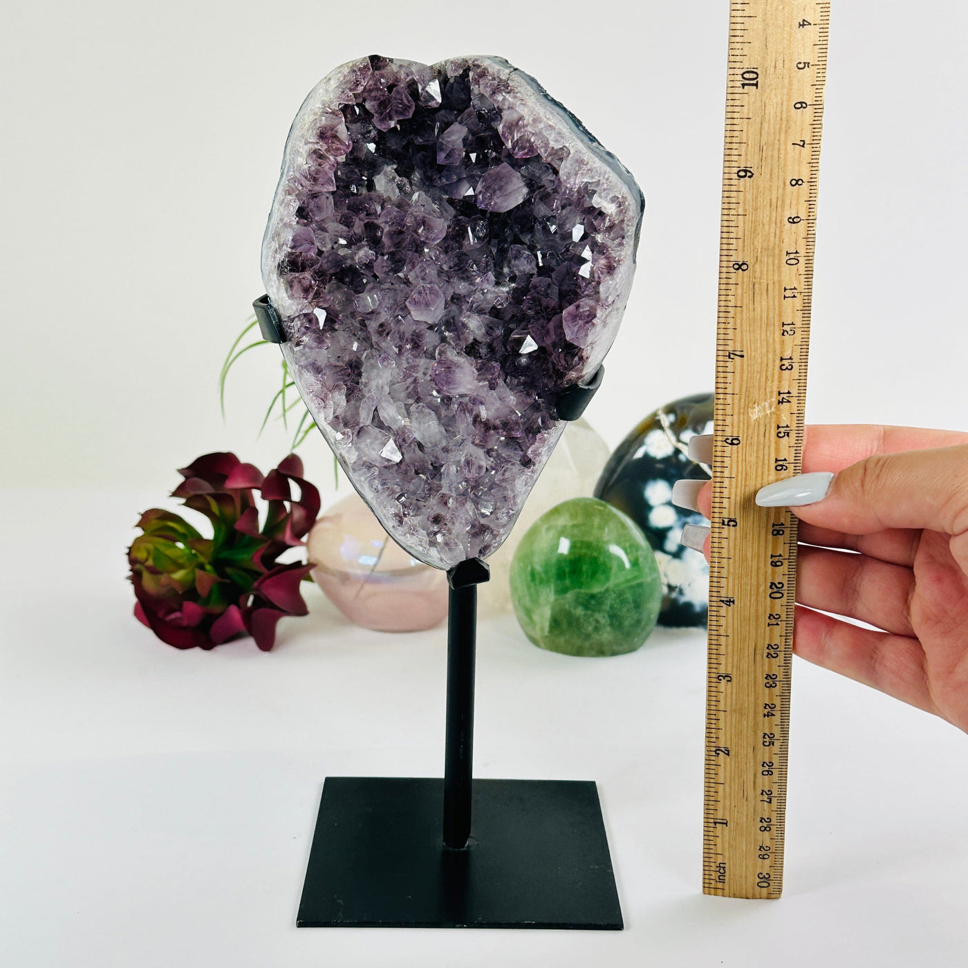 Amethyst Lemurian Crystal Cluster on Metal Stand - Rare Find - One-of-a-Kind #2 with ruler for size reference