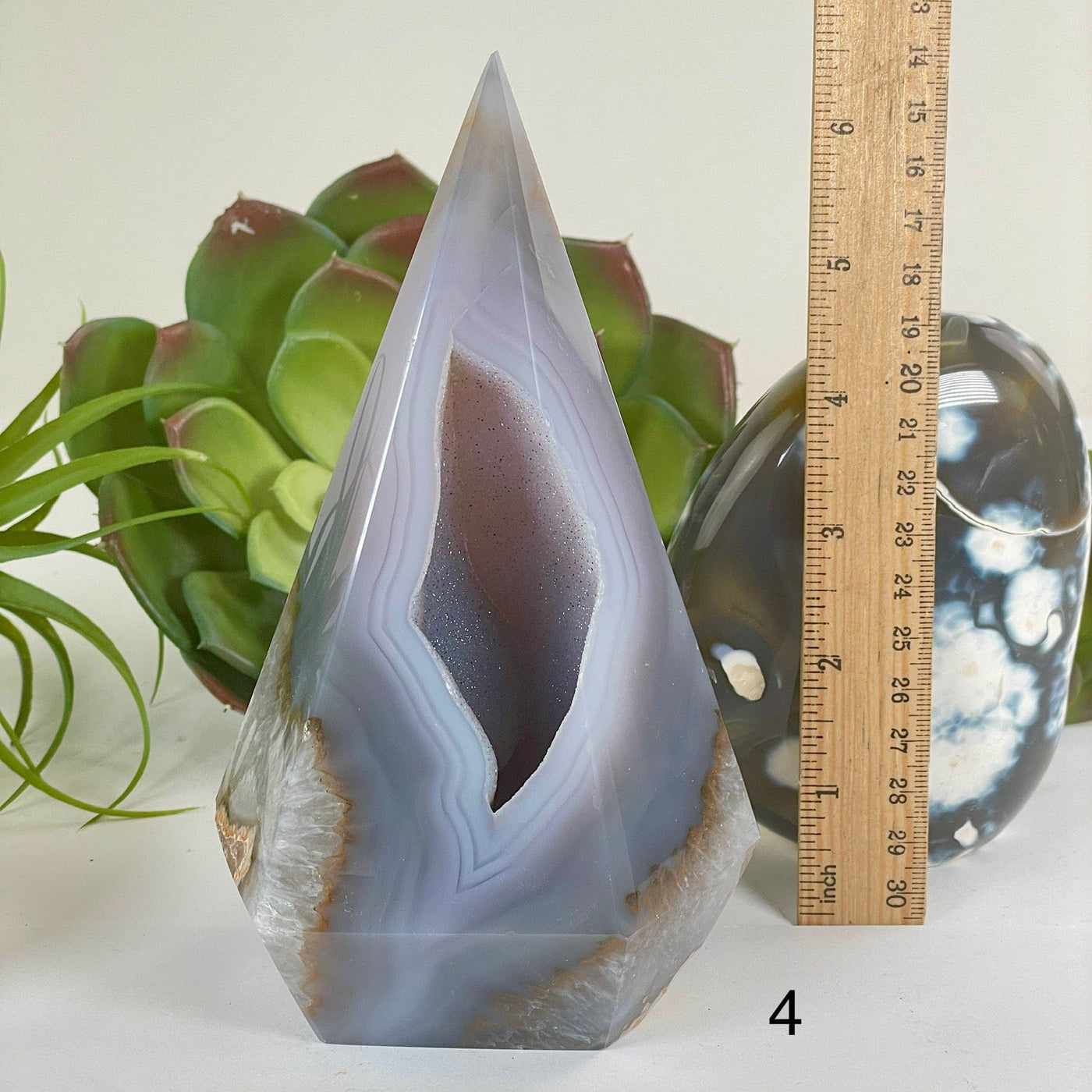 Agate Druzy Geode Long Wide Crystal Point Cut Base - As Is - You Choose variant 4 labeled with ruler for size reference