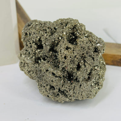 pyrite with decorations in the background