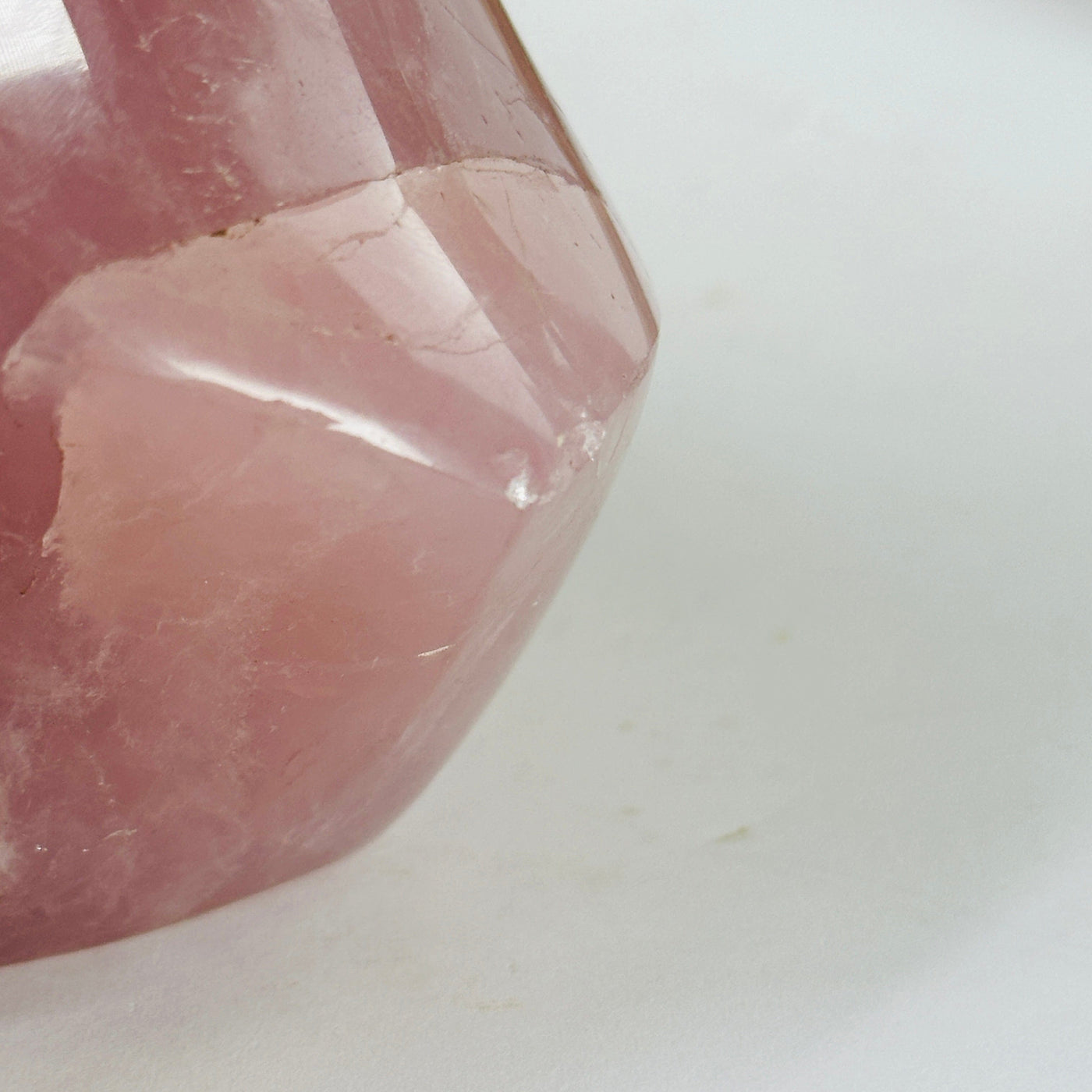 up close shot of chip on rose quartz