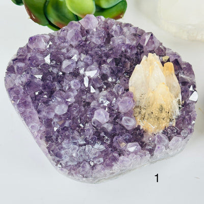 Amethyst Large Crystal Cluster with Calcite and Polished Sides - You Choose #1 variant 1 labeled