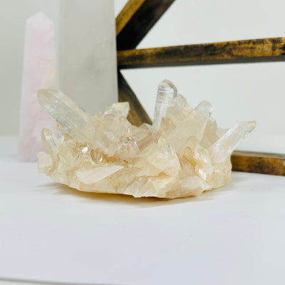 lemurian quartz with decorations in the background