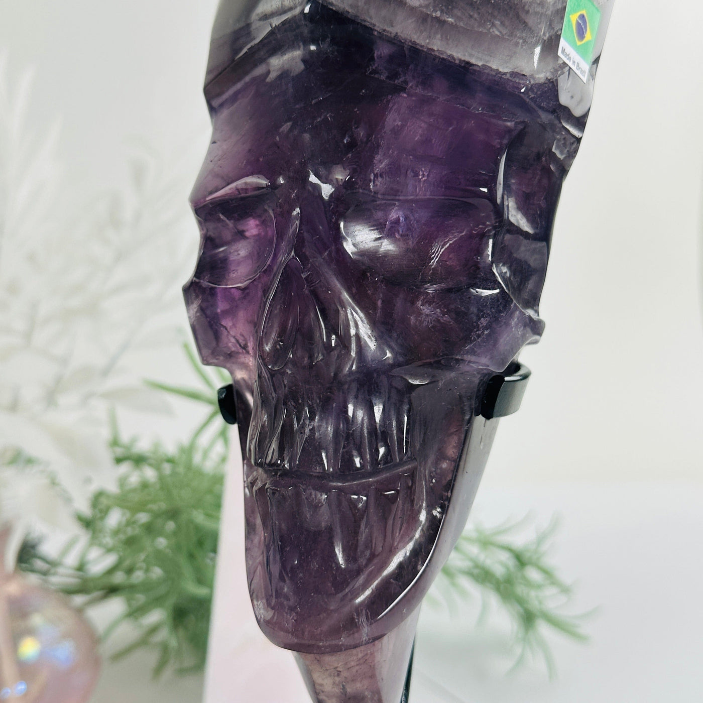 Elestial Amethyst Crystal Skull Sculpture on Stand - You Choose variant 2 closeup for detail