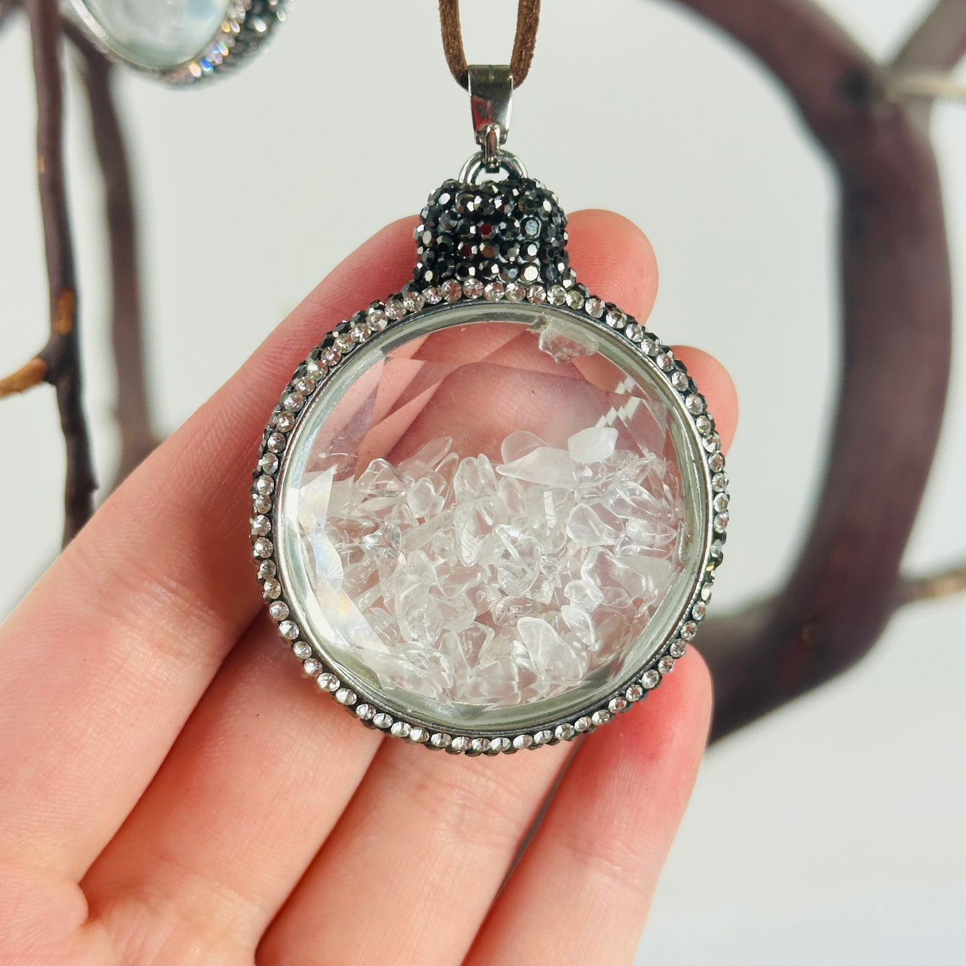 crystal quartz ornament with decorations background