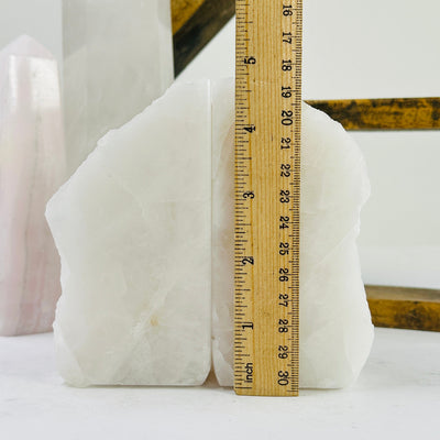 crystal quartz bookends next to a ruler for size reference