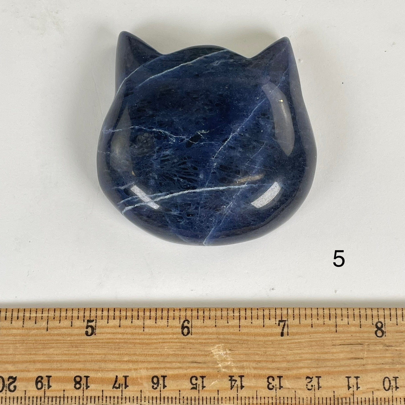 Sodalite Polished Crystal Cat Head - You Choose variant 5 labeled with ruler for size reference