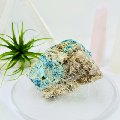 Aquamarine in matrix - natural rough stone side view