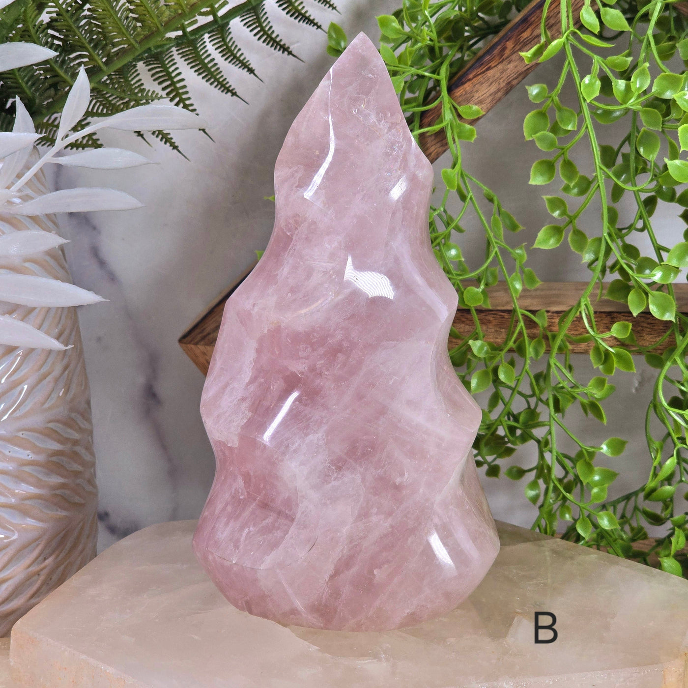 Rose Quartz Flame Tower - Carved Crystal Flame - You Choose variant B labeled