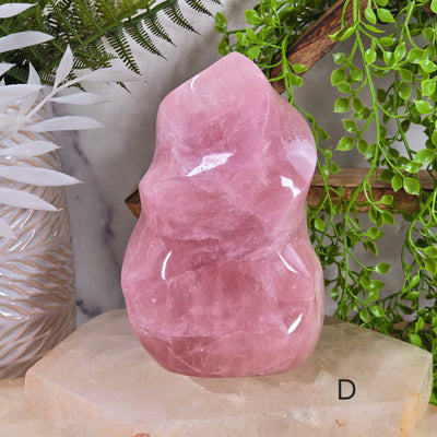 Rose Quartz Flame Tower - Carved Crystal Flame - You Choose variant D labeled