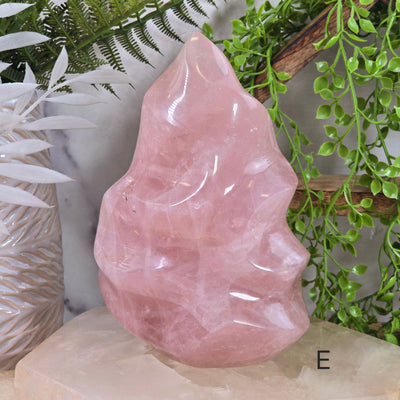 Rose Quartz Flame Tower - Carved Crystal Flame - You Choose variant E labeled