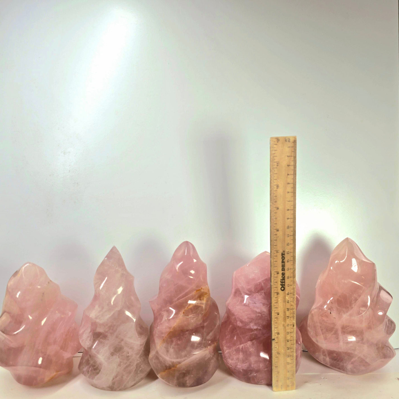 Rose Quartz Flame Tower - Carved Crystal Flame - You Choose all variants with ruler for size reference