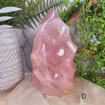  Rose Quartz Flame Tower - Carved Polished Crystal - You Choose variant D labeled