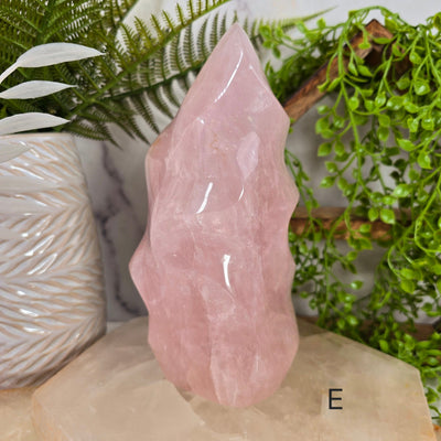  Rose Quartz Flame Tower - Carved Polished Crystal - You Choose variant E labeled