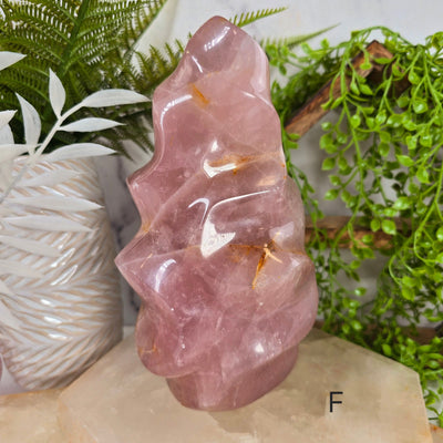  Rose Quartz Flame Tower - Carved Polished Crystal - You Choose variant F labeled