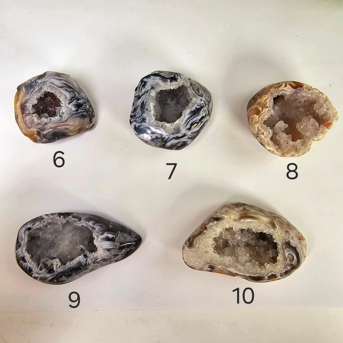 Agate Geode Half - Occo Agate Crystal Geode - You Choose variants 6, 7, 8, 9, 10 labeled