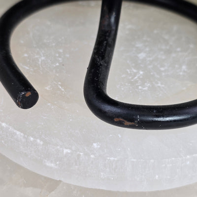 Black Tourmaline on Metal Stand - As Is closeup to show tarnish