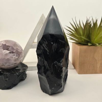 Black Obsidian Semi Polished Point 2 side view