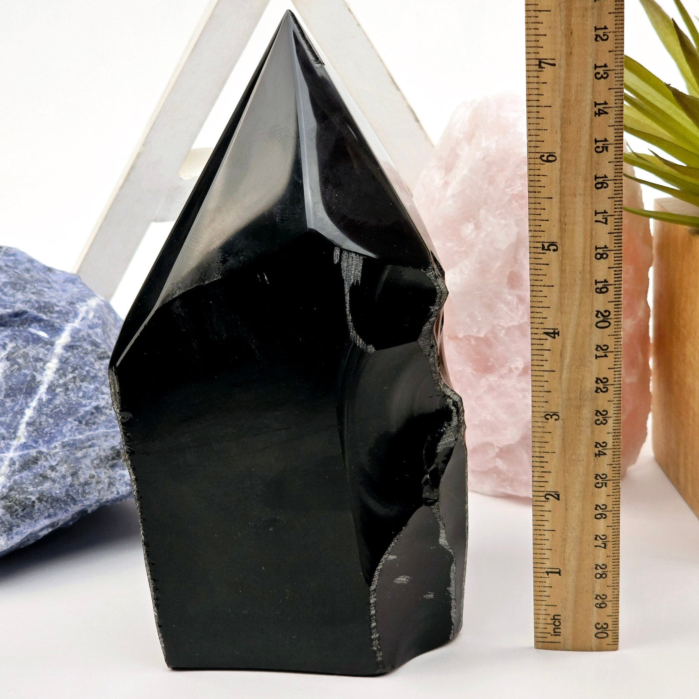 Black Obsidian Semi Polished Point - As Is with ruler for size reference