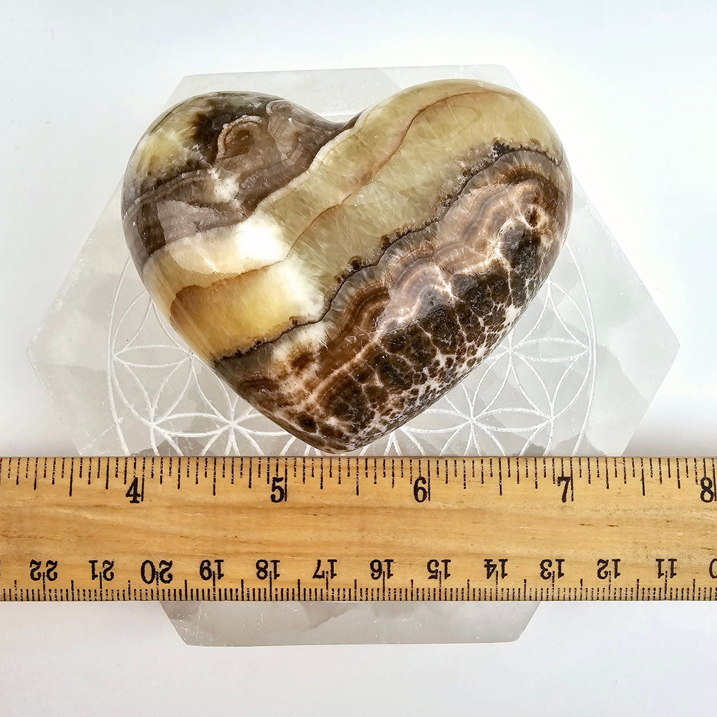 Mexican Onyx Heart 2 with ruler for size reference